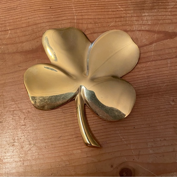 Vintage GERITY 24K Gold Plated Four Leaf Clover Shamrock Paperweight - Picture 1 of 5